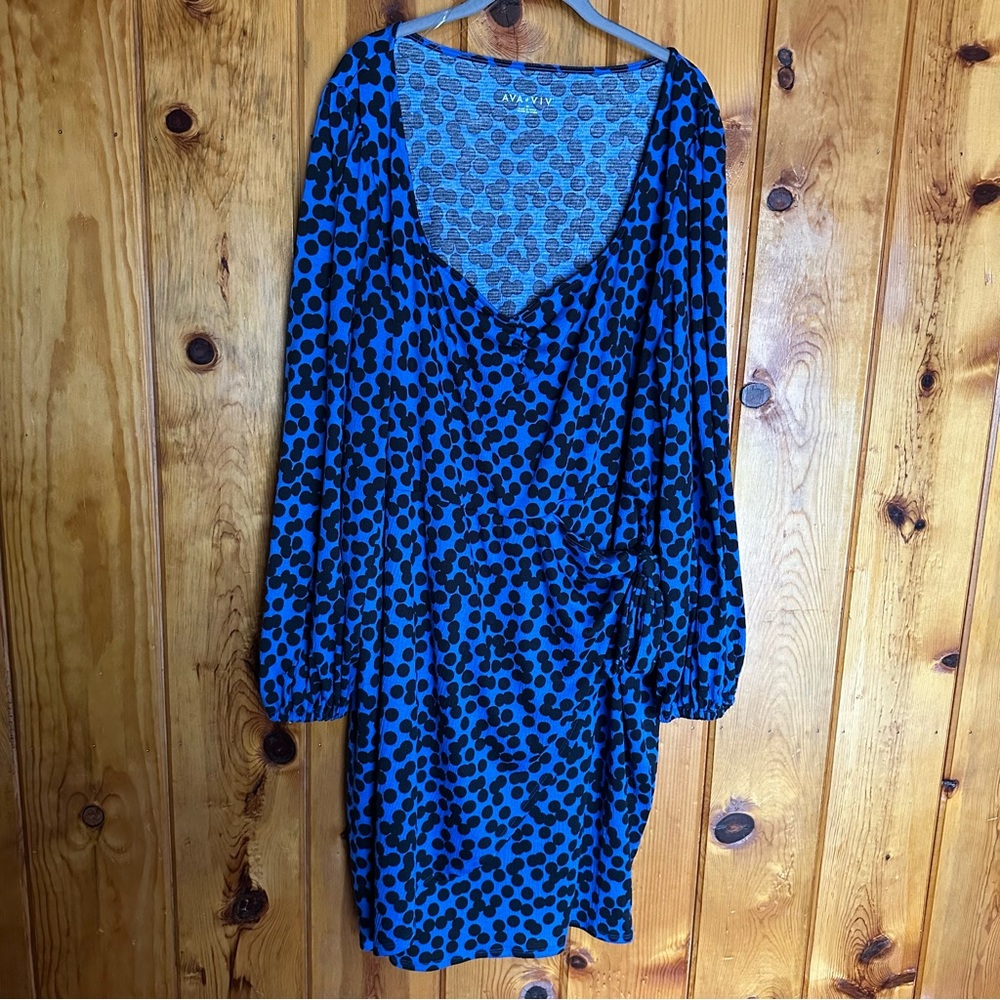 Ava And Viv Blue and Black Faux Wrap Women's Dress